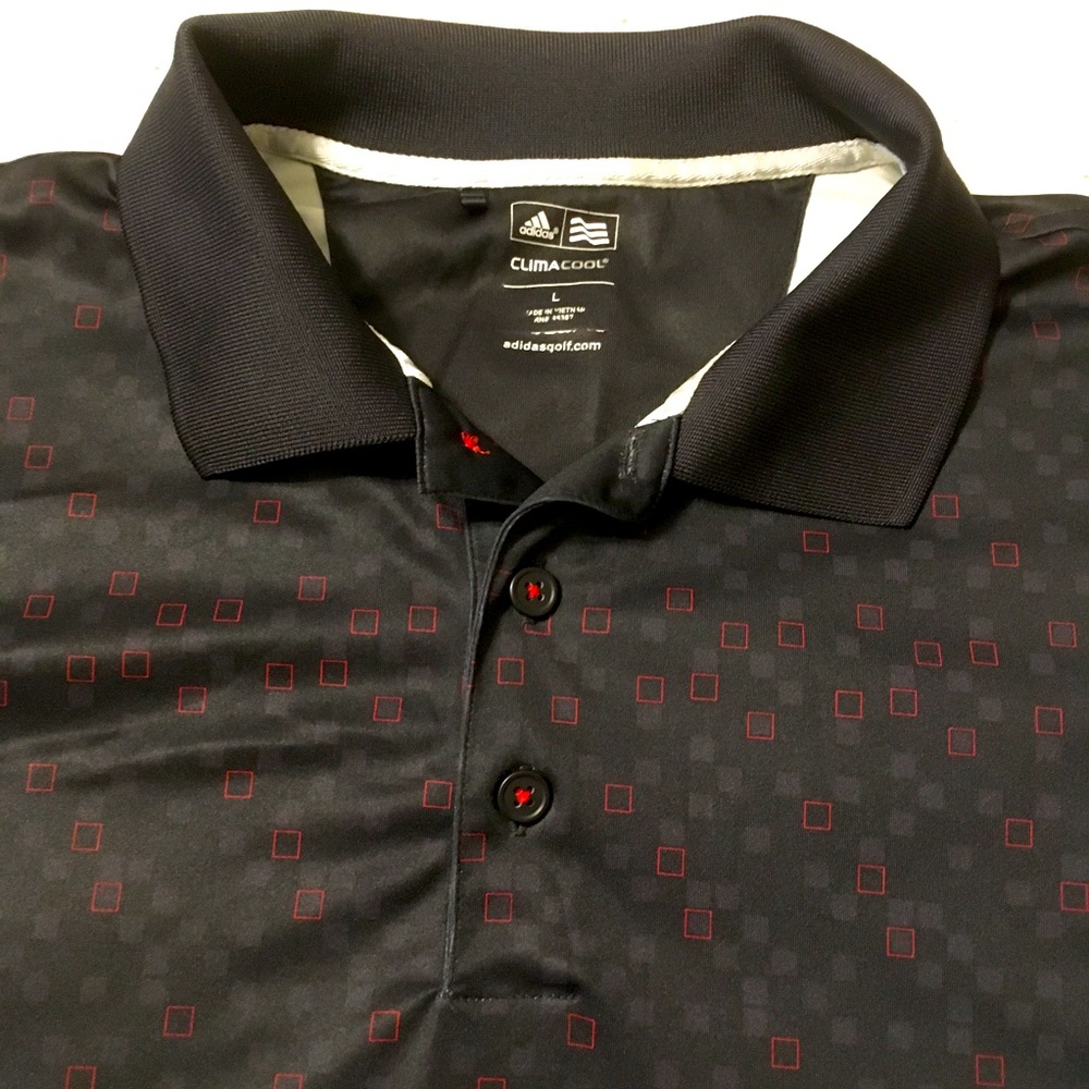 Adidas Climacool Black polo with light gray and red print size large